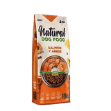 Natural Dog Food Salmón y Arroz 18 Kg, alimento equilibrado para perros con antioxidantes y proteínas digestibles.